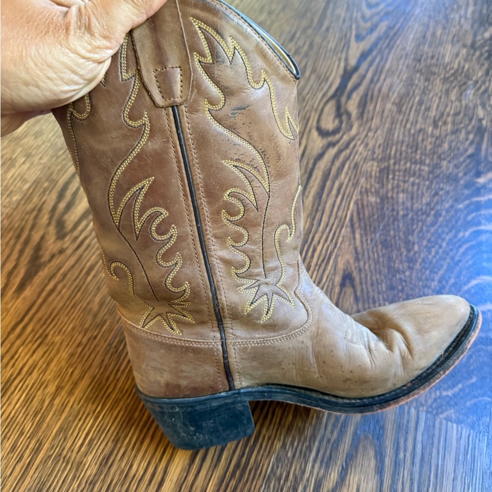 Kids Old West Tan Leather Cowboy Boots - Picture 3 of 6